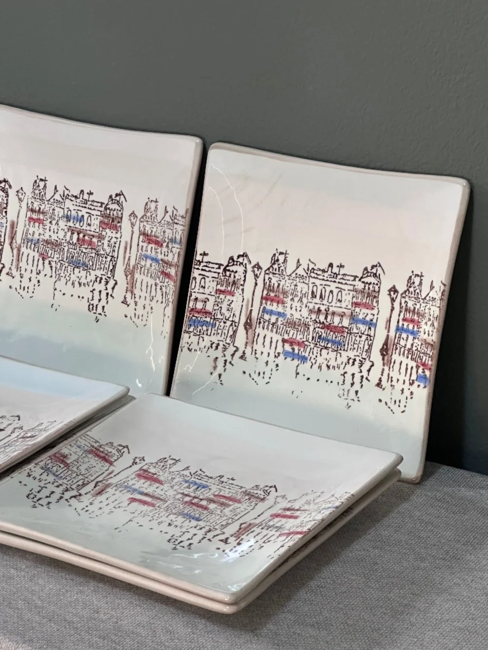 Italian Ceramic Square Venice Scene Plates: Set of 6